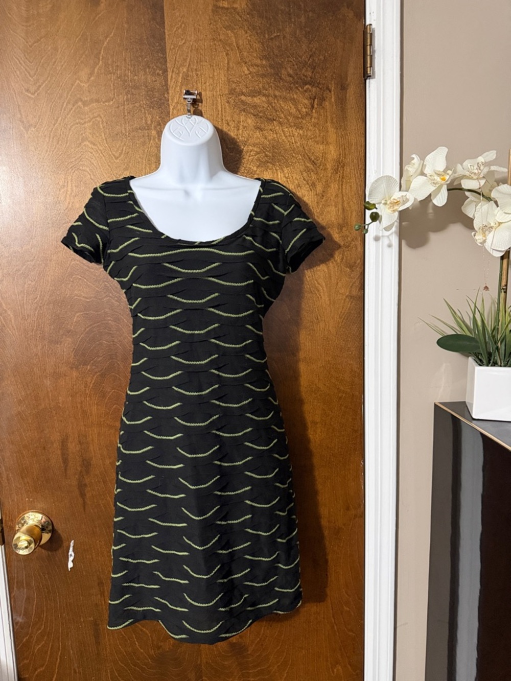 Max Studio Black Dress with Lime Wave Accents